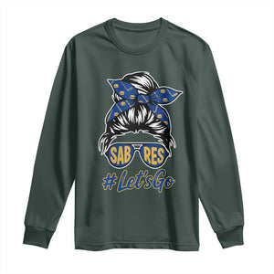 Lets Go Hockey Mom Long Sleeve Shirt Buffalo Messy Bun Sunglasses Sports Fan TS02 Dark Forest Green Print Your Wear