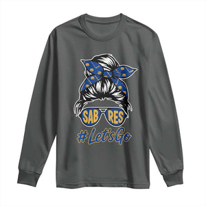 Lets Go Hockey Mom Long Sleeve Shirt Buffalo Messy Bun Sunglasses Sports Fan TS02 Dark Heather Print Your Wear