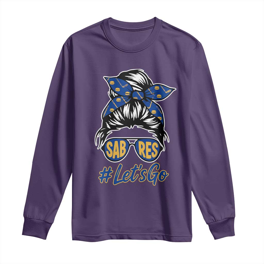 Lets Go Hockey Mom Long Sleeve Shirt Buffalo Messy Bun Sunglasses Sports Fan TS02 Purple Print Your Wear