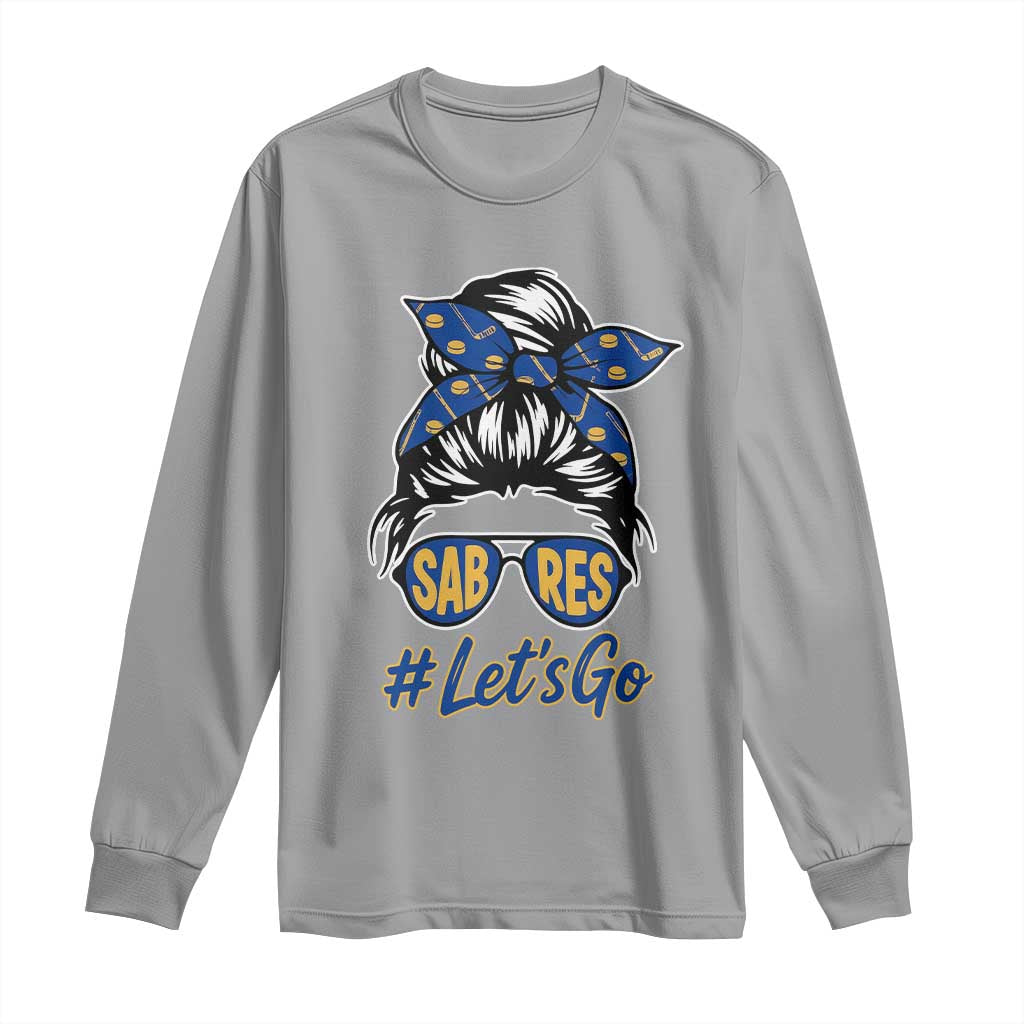 Lets Go Hockey Mom Long Sleeve Shirt Buffalo Messy Bun Sunglasses Sports Fan TS02 Sport Gray Print Your Wear