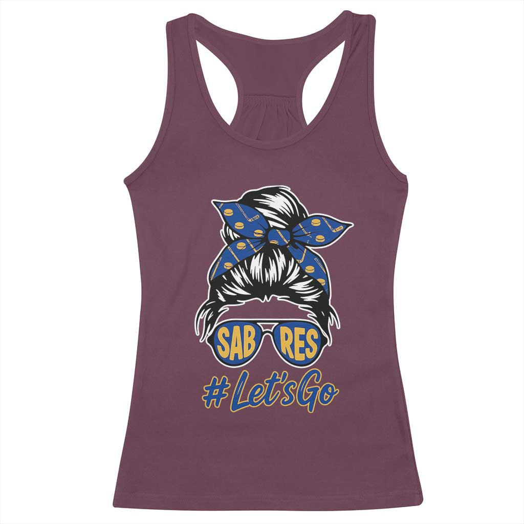 Lets Go Hockey Mom Racerback Tank Top Buffalo Messy Bun Sunglasses Sports Fan TS02 Maroon Print Your Wear