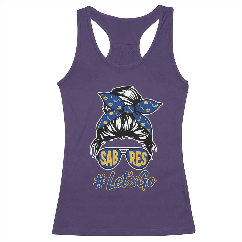 Lets Go Hockey Mom Racerback Tank Top Buffalo Messy Bun Sunglasses Sports Fan TS02 Purple Print Your Wear