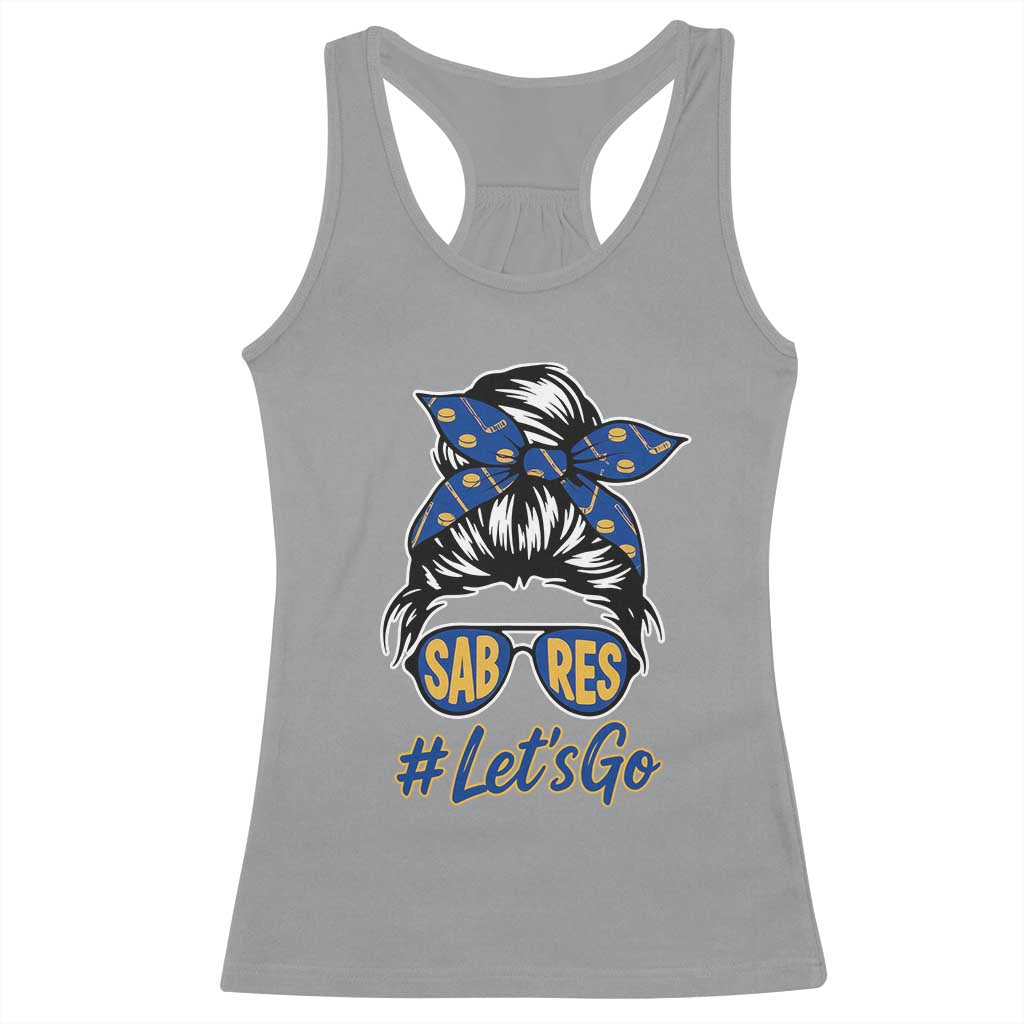 Lets Go Hockey Mom Racerback Tank Top Buffalo Messy Bun Sunglasses Sports Fan TS02 Sport Gray Print Your Wear