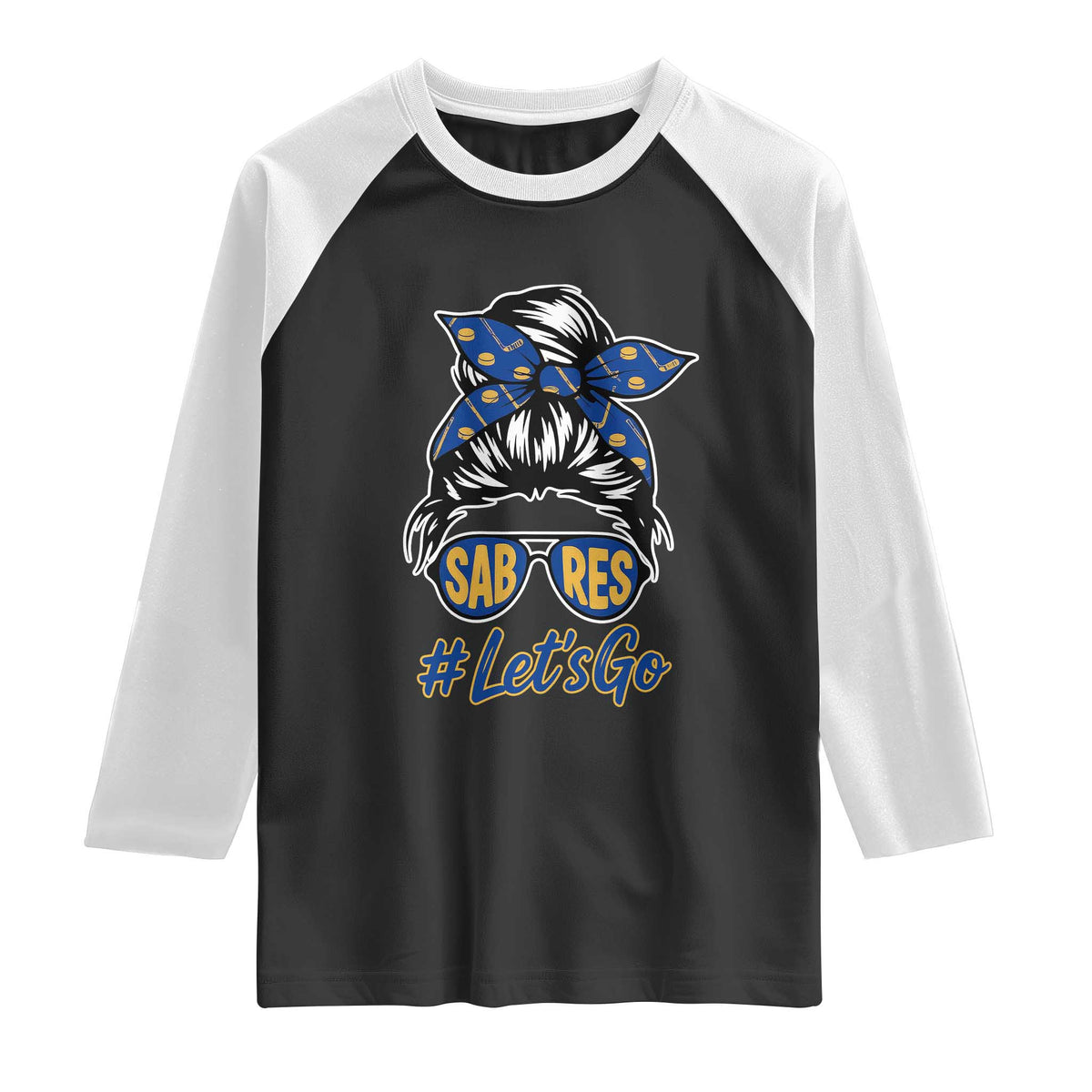 Lets Go Hockey Mom Raglan Shirt Buffalo Messy Bun Sunglasses Sports Fan TS02 Black White Print Your Wear