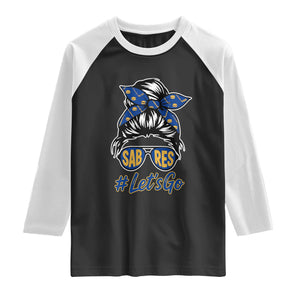 Lets Go Hockey Mom Raglan Shirt Buffalo Messy Bun Sunglasses Sports Fan TS02 Black White Print Your Wear