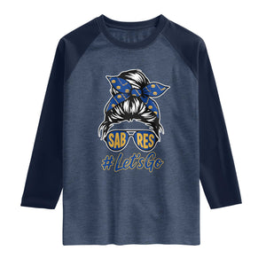Lets Go Hockey Mom Raglan Shirt Buffalo Messy Bun Sunglasses Sports Fan TS02 Heather Denim Navy Print Your Wear