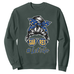 Lets Go Hockey Mom Sweatshirt Buffalo Messy Bun Sunglasses Sports Fan TS02 Dark Forest Green Print Your Wear