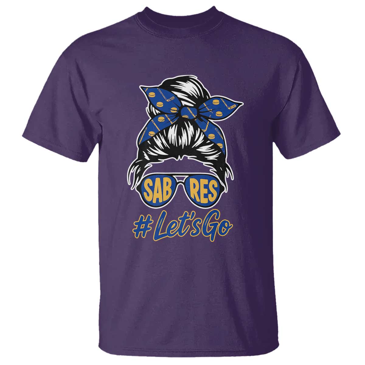 Lets Go Hockey Mom T Shirt Buffalo Messy Bun Sunglasses Sports Fan TS02 Purple Print Your Wear
