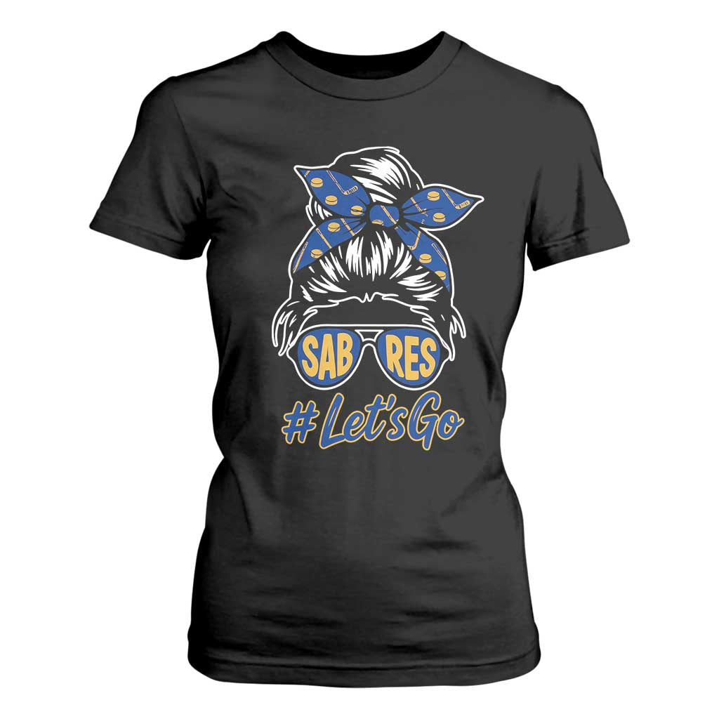 Lets Go Hockey Mom T Shirt For Women Buffalo Messy Bun Sunglasses Sports Fan TS02 Black Print Your Wear
