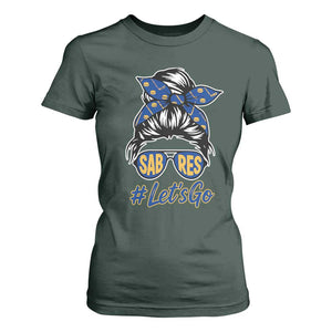 Lets Go Hockey Mom T Shirt For Women Buffalo Messy Bun Sunglasses Sports Fan TS02 Dark Forest Green Print Your Wear