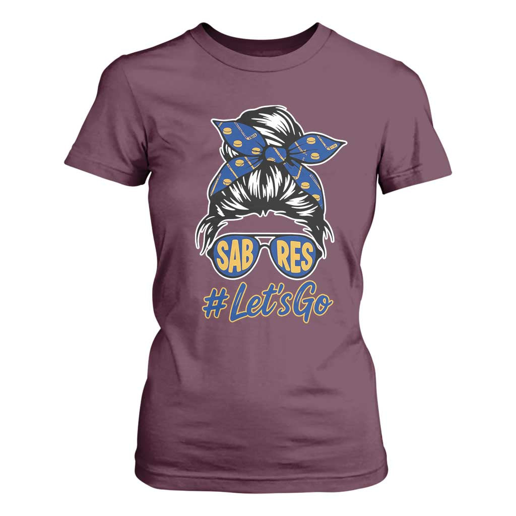 Lets Go Hockey Mom T Shirt For Women Buffalo Messy Bun Sunglasses Sports Fan TS02 Maroon Print Your Wear