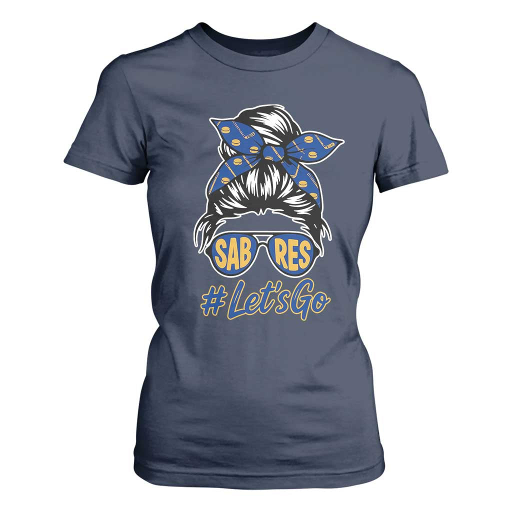 Lets Go Hockey Mom T Shirt For Women Buffalo Messy Bun Sunglasses Sports Fan TS02 Navy Print Your Wear