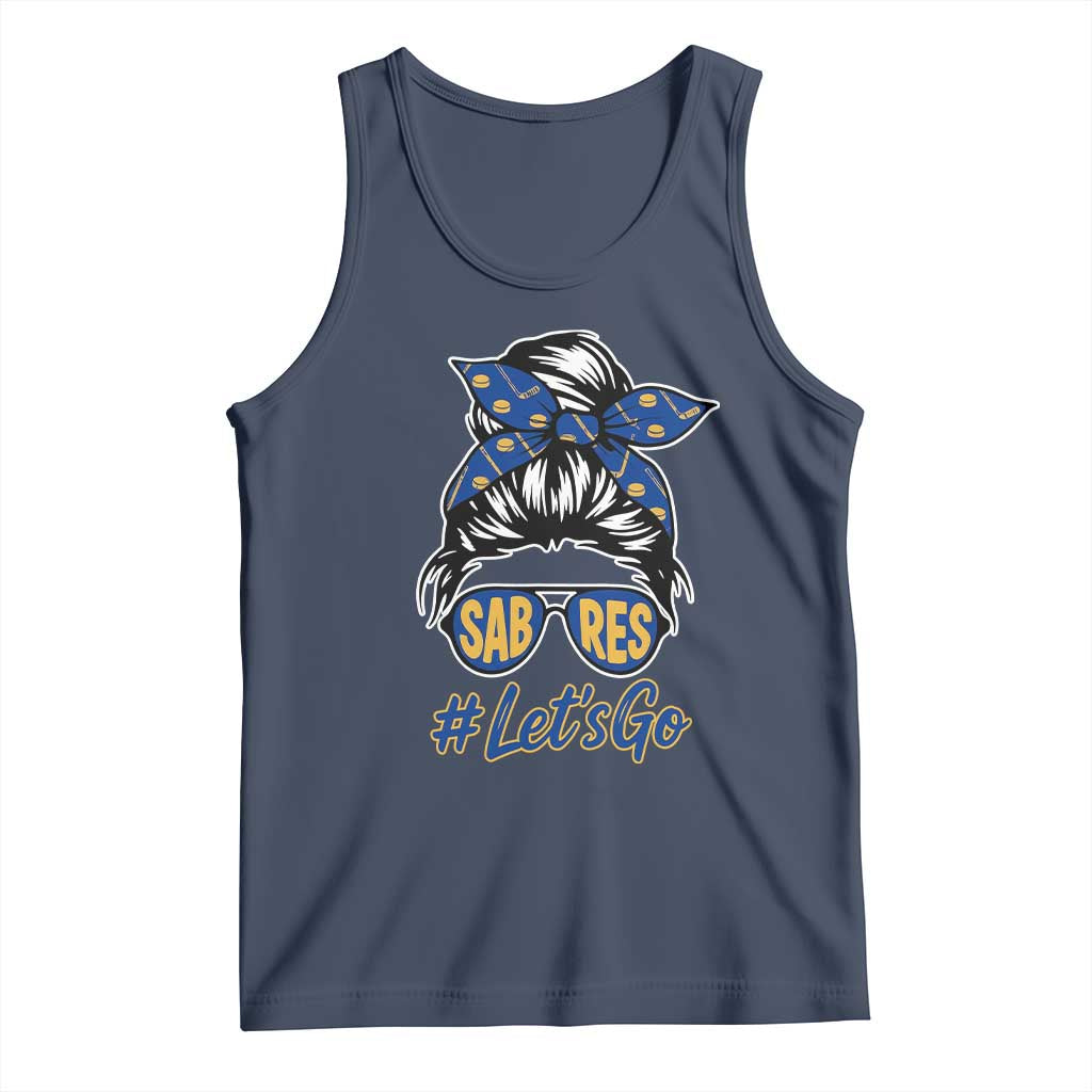 Lets Go Hockey Mom Tank Top Buffalo Messy Bun Sunglasses Sports Fan TS02 Navy Print Your Wear