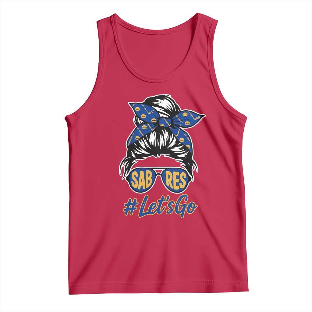 Lets Go Hockey Mom Tank Top Buffalo Messy Bun Sunglasses Sports Fan TS02 Red Print Your Wear
