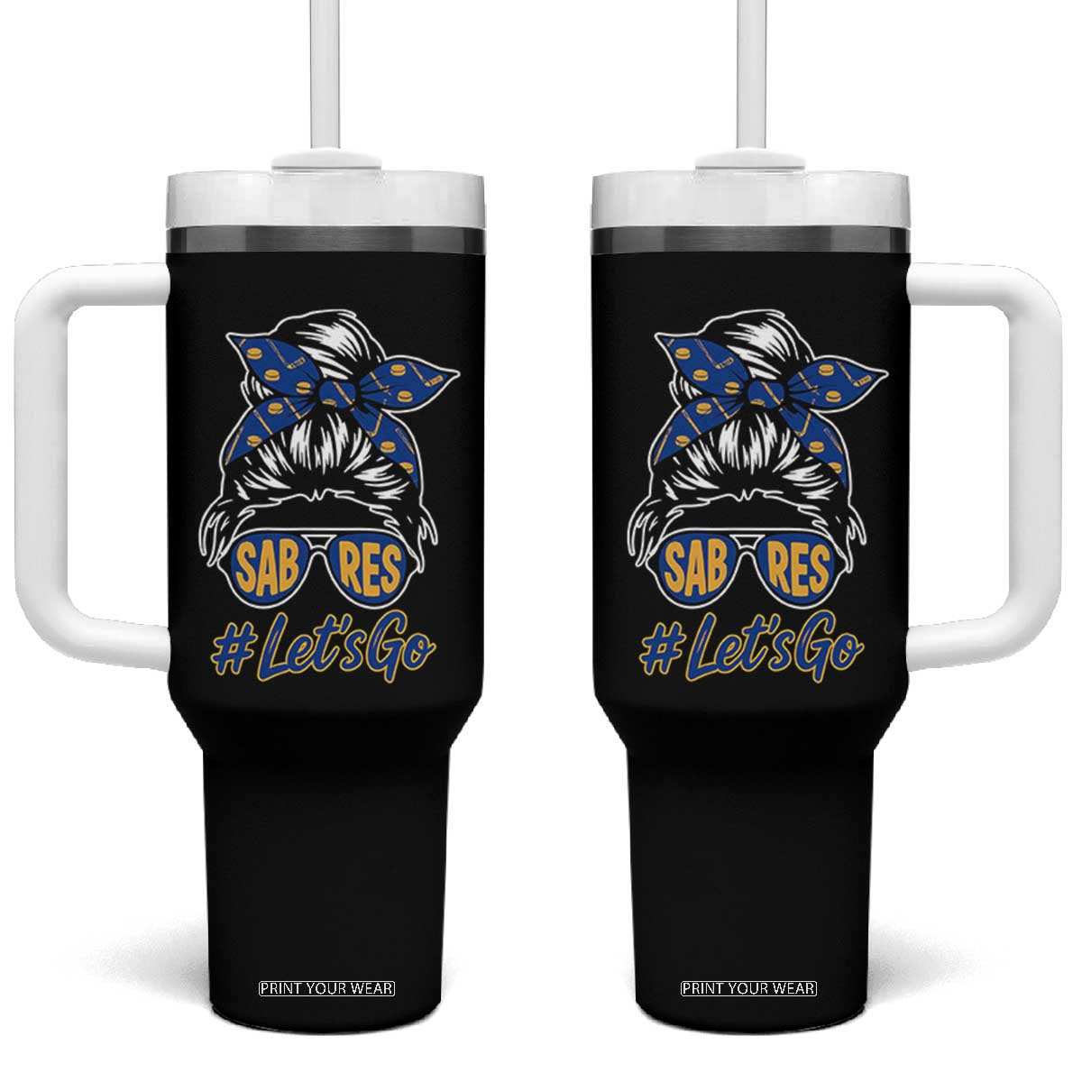 Lets Go Hockey Mom Tumbler With Handle Buffalo Messy Bun Sunglasses Sports Fan TS02 One Size: 40 oz Black Print Your Wear