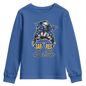 Lets Go Hockey Mom Youth Sweatshirt Buffalo Messy Bun Sunglasses Sports Fan TS02 Royal Blue Print Your Wear