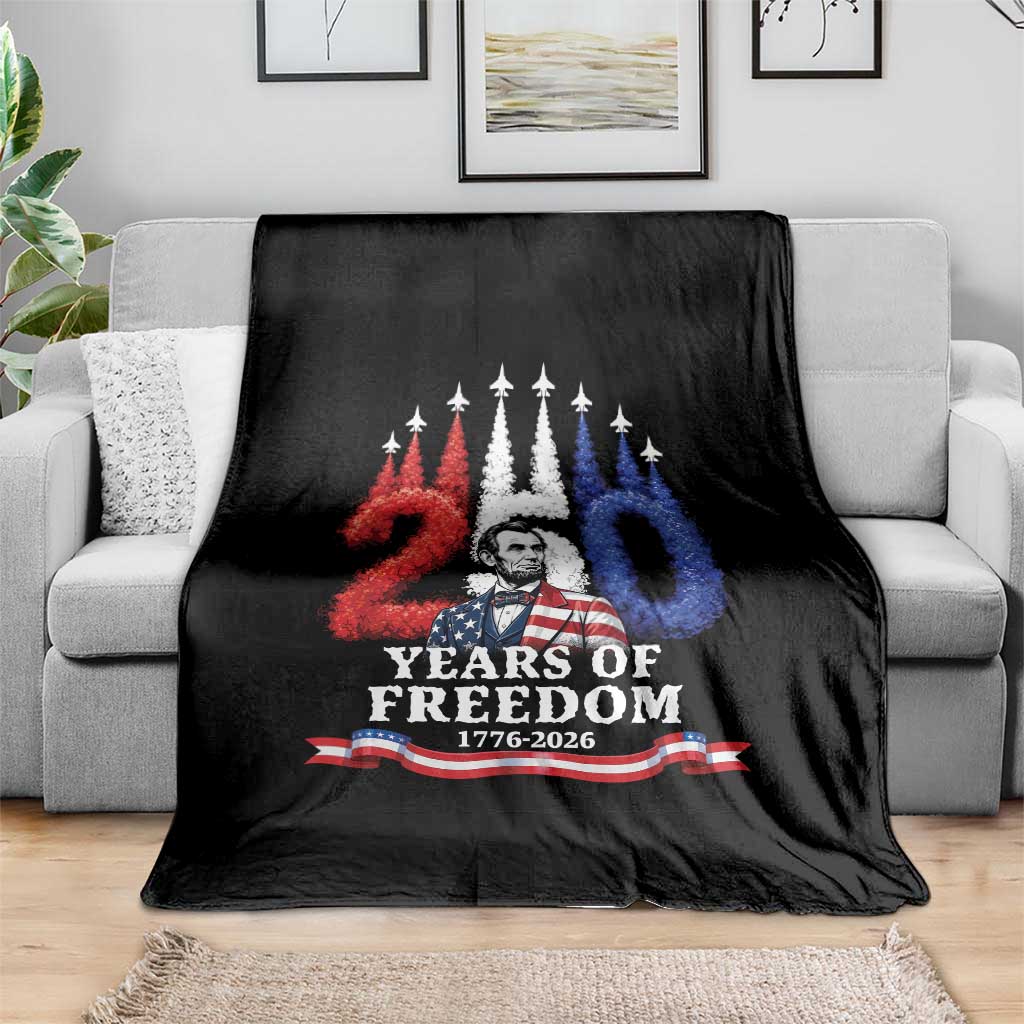 250 Years of Freedom Abraham Lincoln Patriotic Throw Blanket US Fighter Jets Red White and Blue 1776 to 2026 Semiquincentennial TS02 Print Your Wear