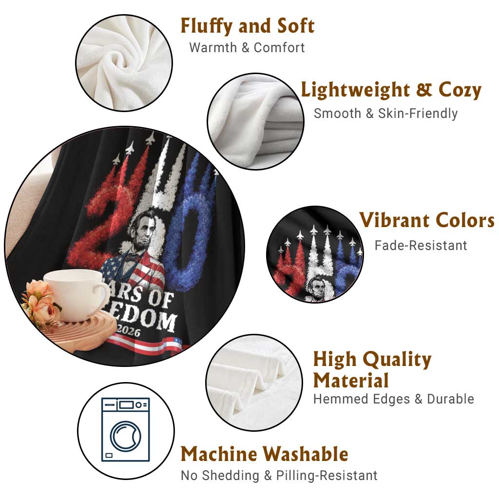 250 Years of Freedom Abraham Lincoln Patriotic Throw Blanket US Fighter Jets Red White and Blue 1776 to 2026 Semiquincentennial TS02 Print Your Wear