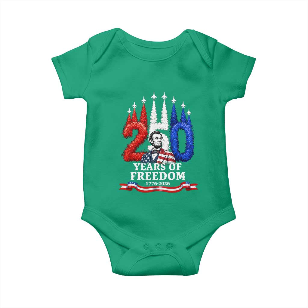 250 Years of Freedom Abraham Lincoln Patriotic Baby Onesie US Fighter Jets Red White and Blue 1776 to 2026 Semiquincentennial TS02 Irish Green Print Your Wear