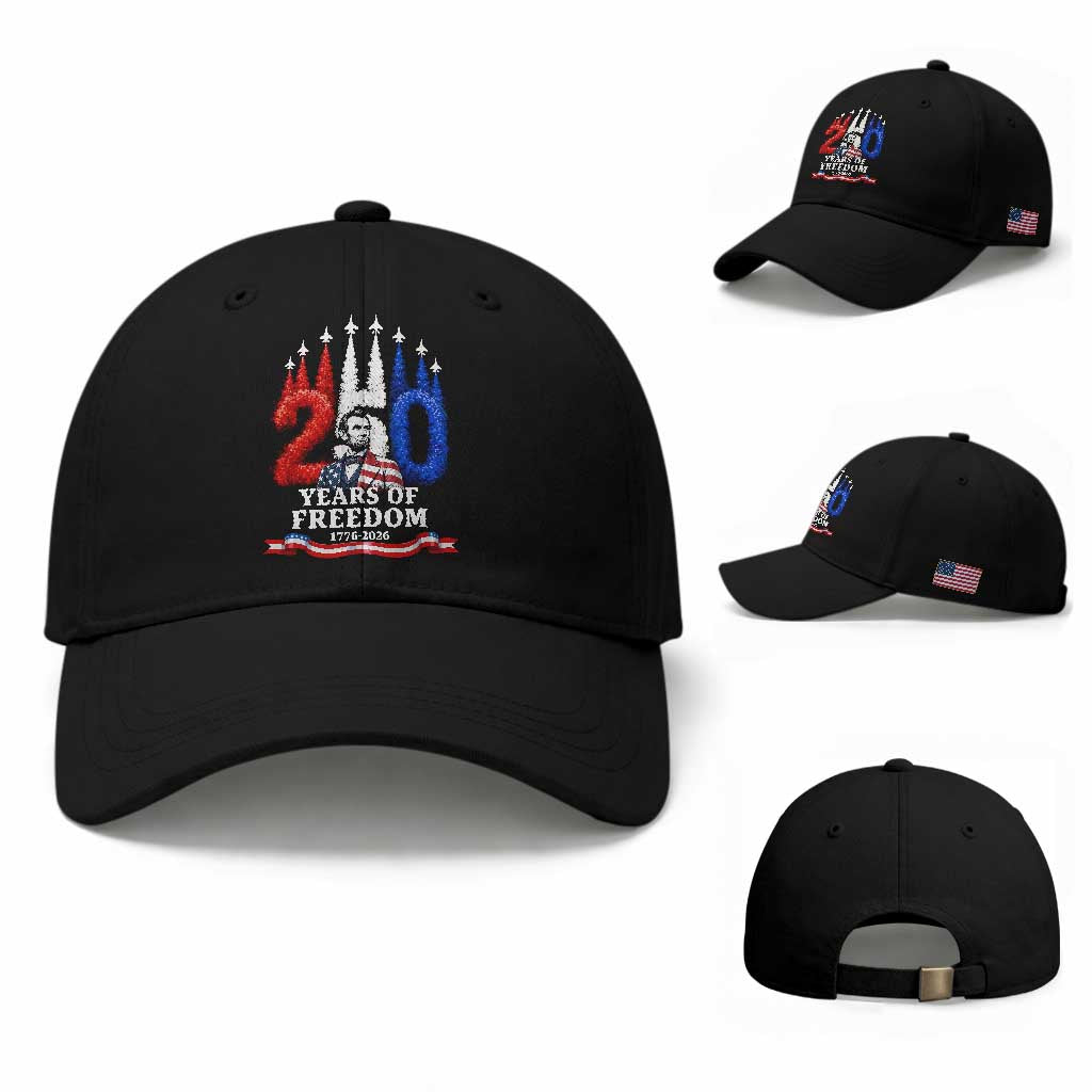250 Years of Freedom Abraham Lincoln Patriotic Baseball Cap US Fighter Jets Red White and Blue 1776 to 2026 Semiquincentennial TS02 Baseball Cap Universal Fit Black Print Your Wear