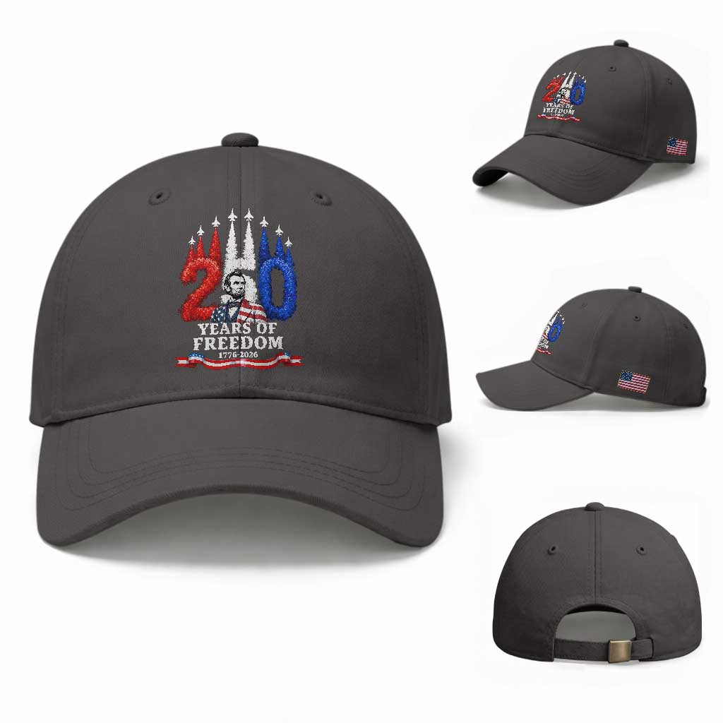 250 Years of Freedom Abraham Lincoln Patriotic Baseball Cap US Fighter Jets Red White and Blue 1776 to 2026 Semiquincentennial TS02 Baseball Cap Universal Fit Dark Gray Print Your Wear