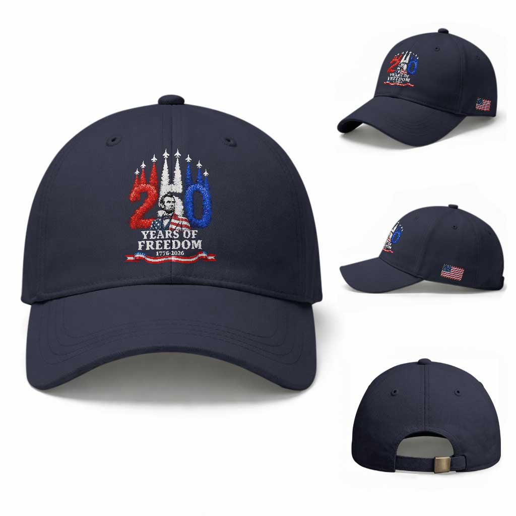 250 Years of Freedom Abraham Lincoln Patriotic Baseball Cap US Fighter Jets Red White and Blue 1776 to 2026 Semiquincentennial TS02 Baseball Cap Universal Fit Navy Print Your Wear