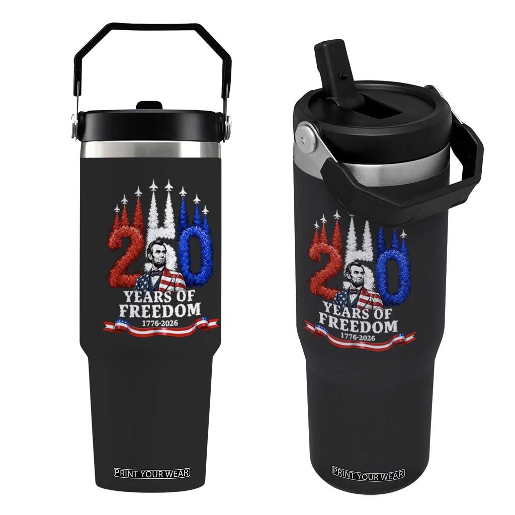 250 Years of Freedom Abraham Lincoln Patriotic Flip Straw Tumbler US Fighter Jets Red White and Blue 1776 to 2026 Semiquincentennial TS02 One Size: 30 oz Black Print Your Wear