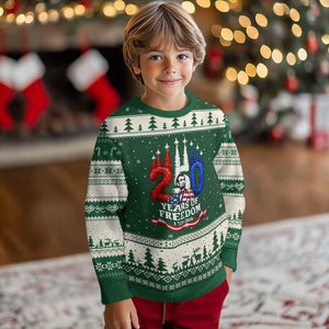 250 Years of Freedom Abraham Lincoln Patriotic Ugly Christmas Sweater US Fighter Jets Red White and Blue 1776 to 2026 Semiquincentennial TS02 Forest Green Beige Print Your Wear