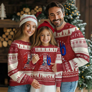250 Years of Freedom Abraham Lincoln Patriotic Ugly Christmas Sweater US Fighter Jets Red White and Blue 1776 to 2026 Semiquincentennial TS02 Red Beige Print Your Wear