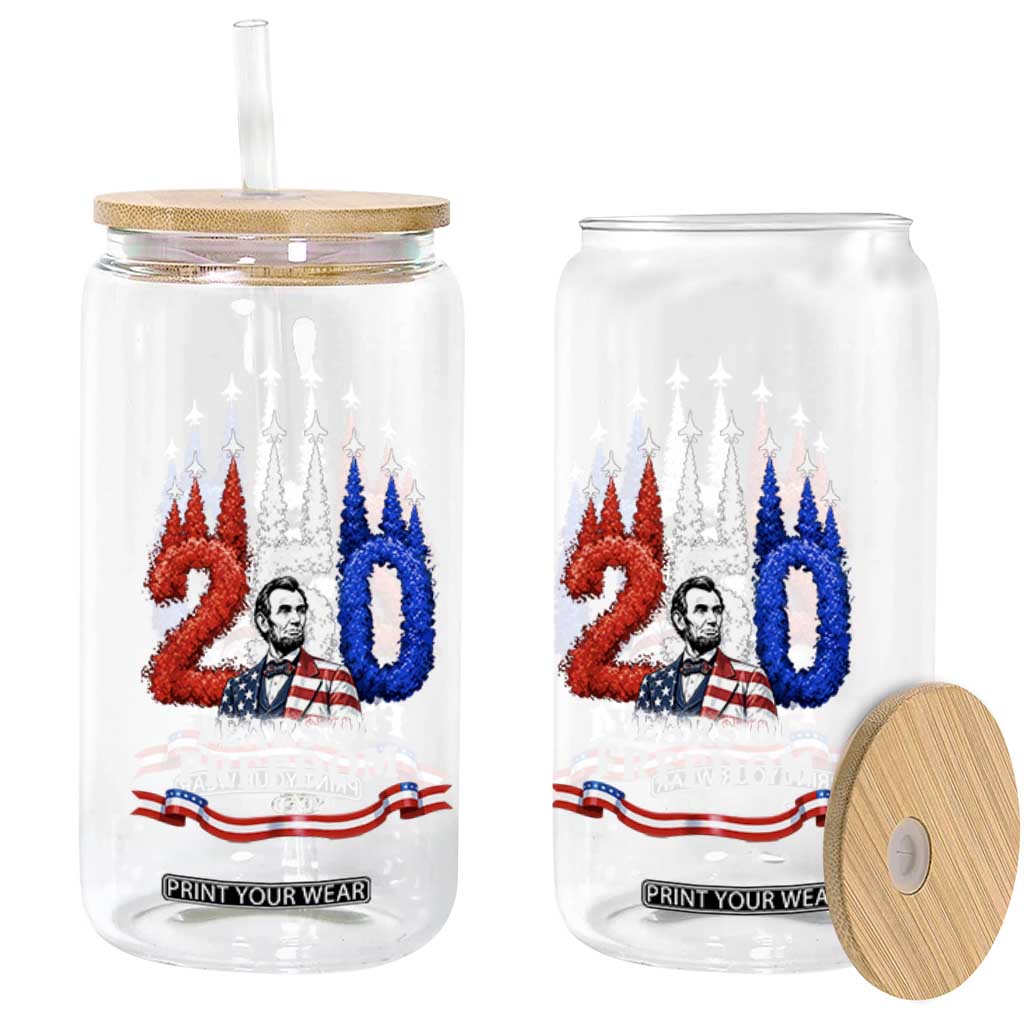 250 Years of Freedom Abraham Lincoln Patriotic Glass Can US Fighter Jets Red White and Blue 1776 to 2026 Semiquincentennial TS02 Print Your Wear