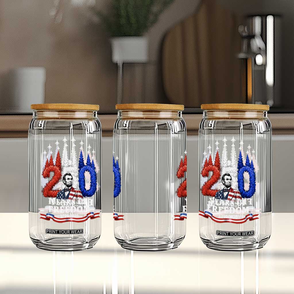 250 Years of Freedom Abraham Lincoln Patriotic Glass Can US Fighter Jets Red White and Blue 1776 to 2026 Semiquincentennial TS02 Print Your Wear