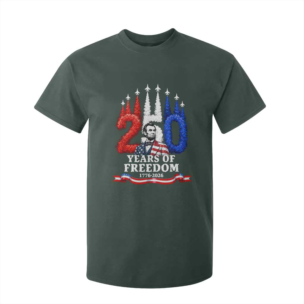 250 Years of Freedom Abraham Lincoln Patriotic T Shirt For Kid US Fighter Jets Red White and Blue 1776 to 2026 Semiquincentennial TS02 Dark Forest Green Print Your Wear
