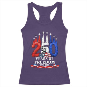 250 Years of Freedom Abraham Lincoln Patriotic Racerback Tank Top US Fighter Jets Red White and Blue 1776 to 2026 Semiquincentennial TS02 Purple Print Your Wear