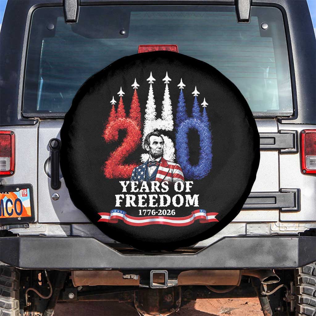 250 Years of Freedom Abraham Lincoln Patriotic Spare Tire Cover US Fighter Jets Red White and Blue 1776 to 2026 Semiquincentennial TS02 No hole Black Print Your Wear