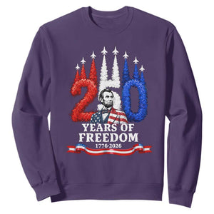 250 Years of Freedom Abraham Lincoln Patriotic Sweatshirt US Fighter Jets Red White and Blue 1776 to 2026 Semiquincentennial TS02 Purple Print Your Wear