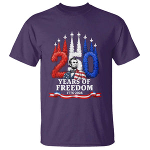 250 Years of Freedom Abraham Lincoln Patriotic T Shirt US Fighter Jets Red White and Blue 1776 to 2026 Semiquincentennial TS02 Purple Print Your Wear