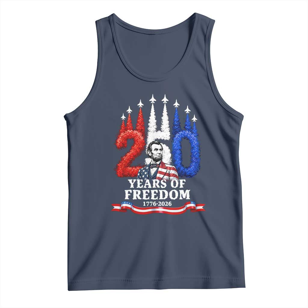 250 Years of Freedom Abraham Lincoln Patriotic Tank Top US Fighter Jets Red White and Blue 1776 to 2026 Semiquincentennial TS02 Navy Print Your Wear