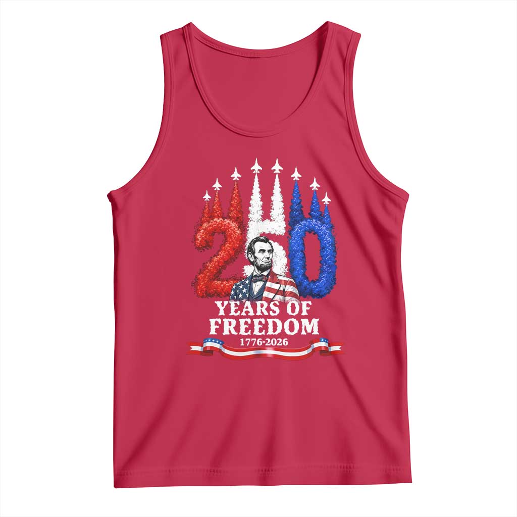 250 Years of Freedom Abraham Lincoln Patriotic Tank Top US Fighter Jets Red White and Blue 1776 to 2026 Semiquincentennial TS02 Red Print Your Wear