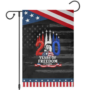 250 Years of Freedom Abraham Lincoln Patriotic Garden Flag US Fighter Jets Red White and Blue 1776 to 2026 Semiquincentennial