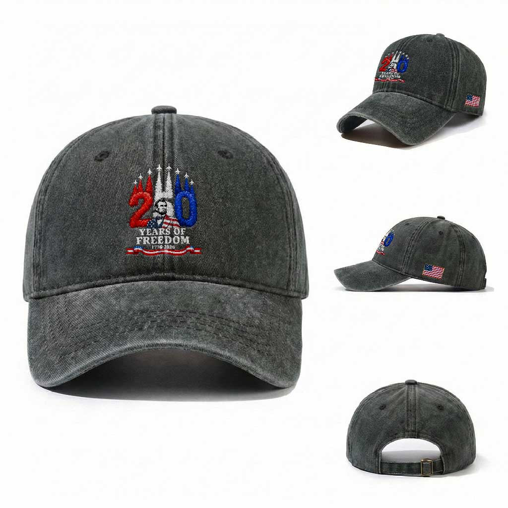 250 Years of Freedom Abraham Lincoln Patriotic Washed Cotton Baseball Cap US Fighter Jets Red White and Blue 1776 to 2026 Semiquincentennial TS02 Washed Cap Universal Fit Dark Green Print Your Wear
