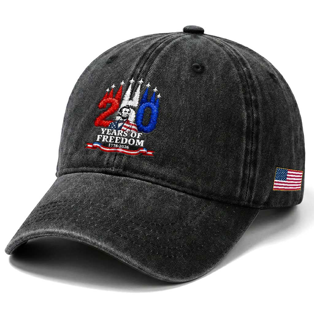250 Years of Freedom Abraham Lincoln Patriotic Washed Cotton Baseball Cap US Fighter Jets Red White and Blue 1776 to 2026 Semiquincentennial TS02 Print Your Wear