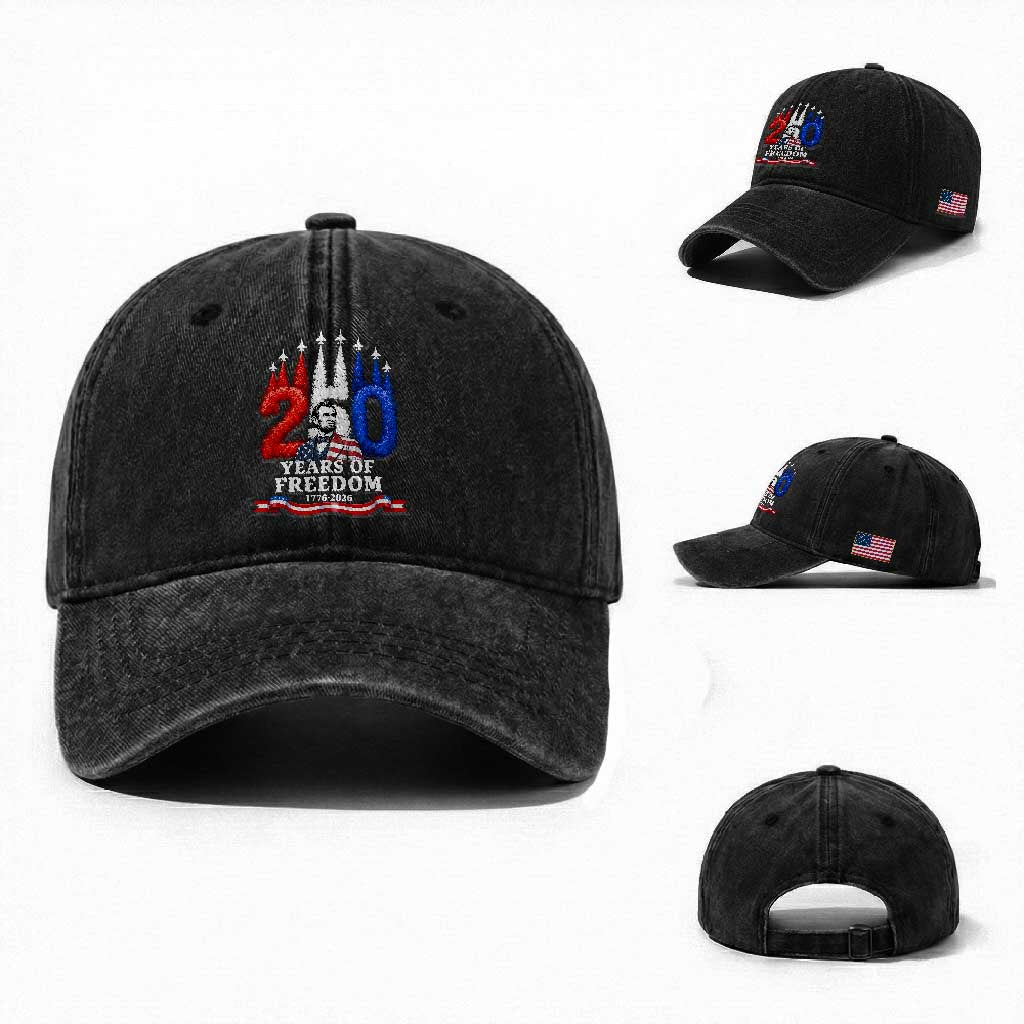 250 Years of Freedom Abraham Lincoln Patriotic Washed Cotton Baseball Cap US Fighter Jets Red White and Blue 1776 to 2026 Semiquincentennial TS02 Washed Cap Universal Fit Black Print Your Wear