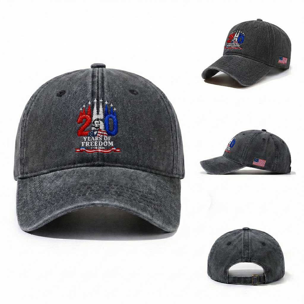 250 Years of Freedom Abraham Lincoln Patriotic Washed Cotton Baseball Cap US Fighter Jets Red White and Blue 1776 to 2026 Semiquincentennial TS02 Washed Cap Universal Fit Dark Gray Print Your Wear