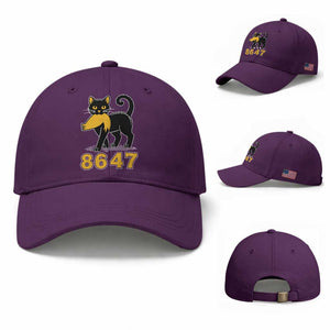 8647 Black Cat Golden Hair Prey Baseball Cap Funny Coded Political Satire TS02 Baseball Cap Universal Fit Purple Print Your Wear