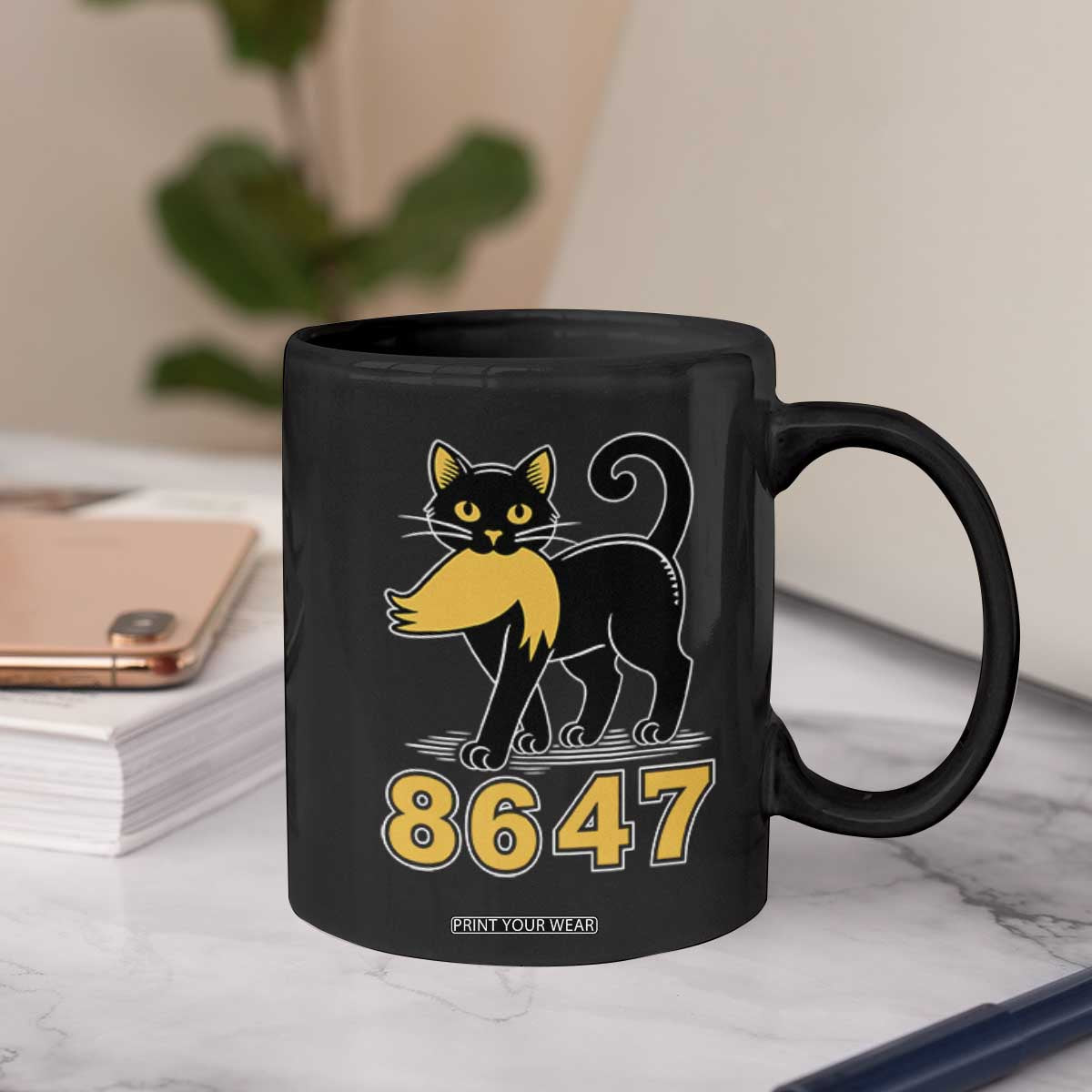 8647 Black Cat Golden Hair Prey Coffee Mug Funny Coded Political Satire TS02 Print Your Wear