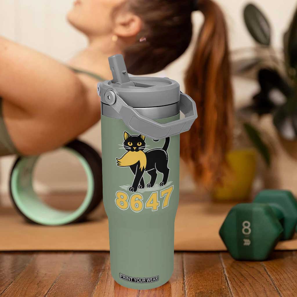 8647 Black Cat Golden Hair Prey Flip Straw Tumbler Funny Coded Political Satire TS02 One Size: 30 oz Moss Green Print Your Wear