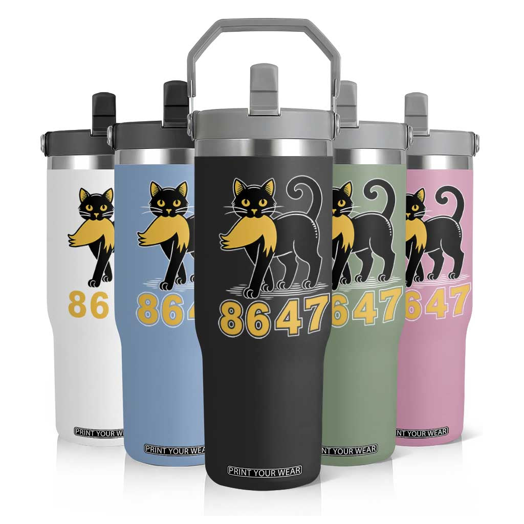 8647 Black Cat Golden Hair Prey Flip Straw Tumbler Funny Coded Political Satire TS02 Print Your Wear