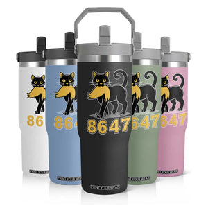 8647 Black Cat Golden Hair Prey Flip Straw Tumbler Funny Coded Political Satire TS02 Print Your Wear