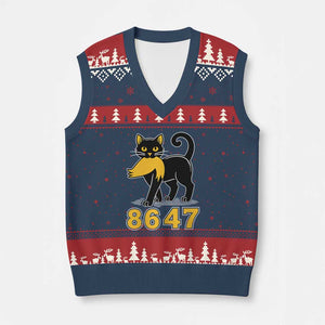 8647 Black Cat Golden Hair Prey V-Neck Knit Sweater Vest Funny Coded Political Satire TS02 Navy Red Print Your Wear