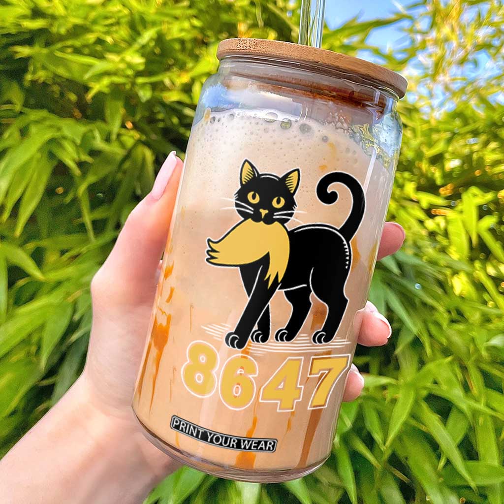 8647 Black Cat Golden Hair Prey Glass Can Funny Coded Political Satire TS02 Black Print Your Wear